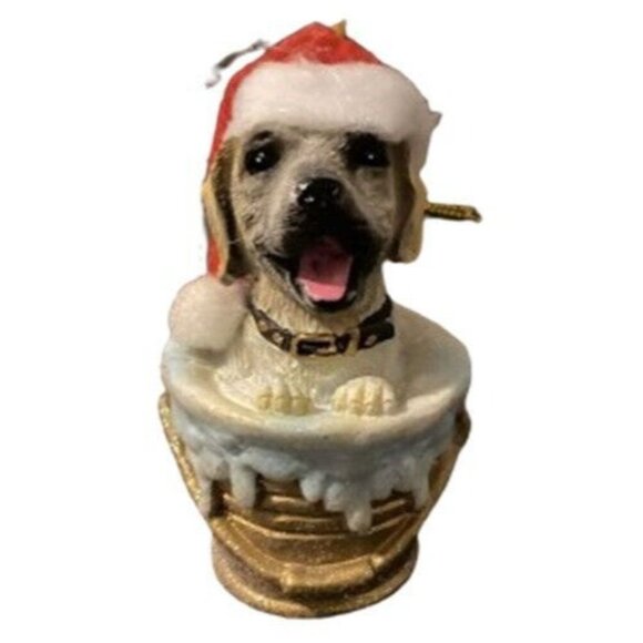 Merry Brite Labrador Retriever Christmas Dog Ornament Santa Hat Bucket NEW - Picture 1 of 6